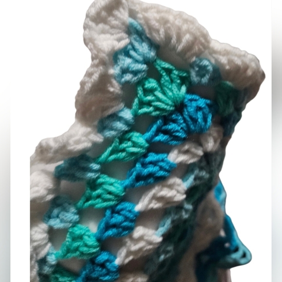 Handmade Granny Square Crochet Halter Top Mermaidcore Boho Criss-cross Icy Blue - Picture 6 of 17